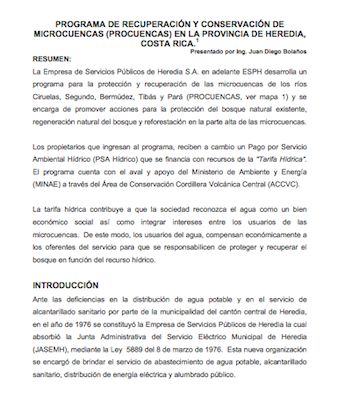 Programa de recuperación y conservación de microcuencas (procuencas) en la provincia de Heredia, Co