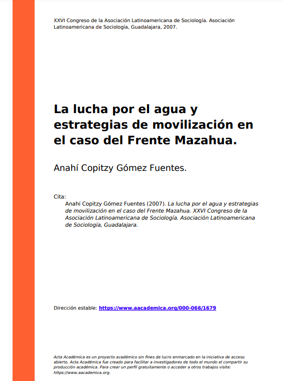 La lucha por el agua y estrategias de movilización en el caso del Frente Mazahua