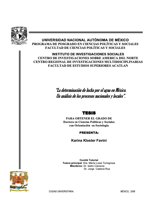 La determinación de lucha por el agua en México: un análisis de los procesos nacionales y locales (Tesis)- UNAM