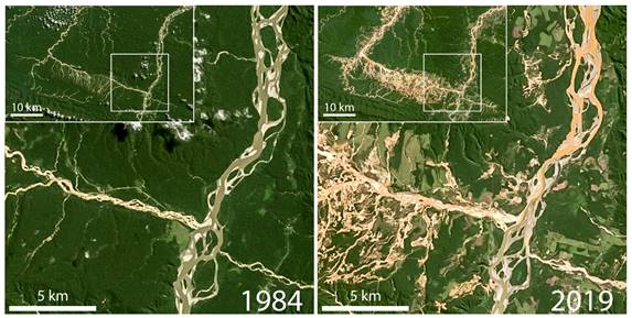 Perú: Imágenes satelitales muestran el impacto de 34 años de minería ilegal en ríos de Madre de Dios (Mongabay Latam)