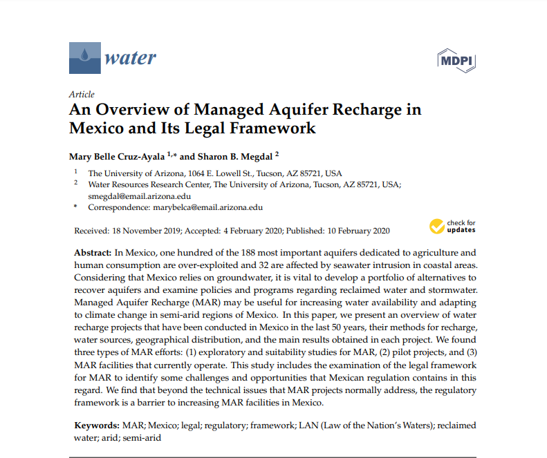 An Overview of Managed Aquifer Recharge in Mexico and Its Legal Framework (MDPI)