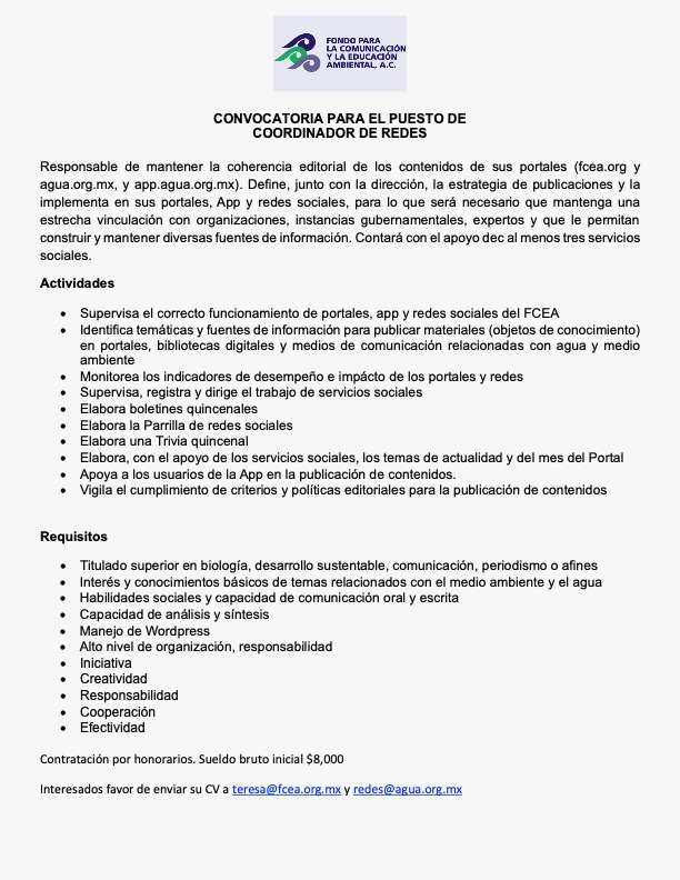 Convocatoria FCEA: Coordinador de Redes