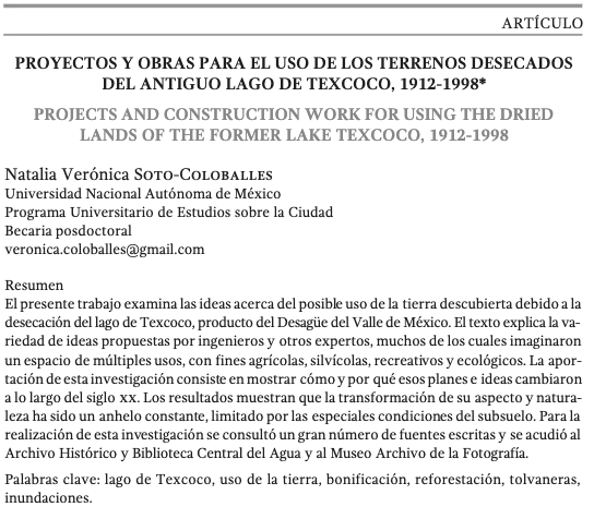 Proyectos y Obras para el Uso de los Terrenos Desecados del Antiguo Lago de Texcoco, 1912-1998