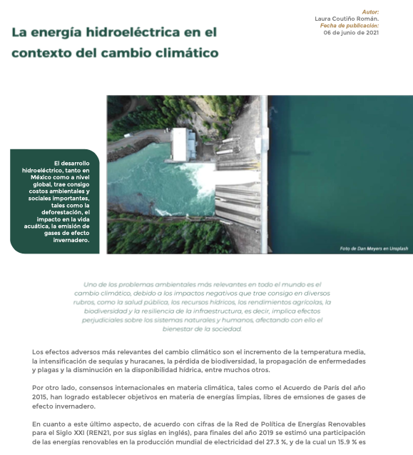 La energía hidroeléctrica en el contexto del cambio climático