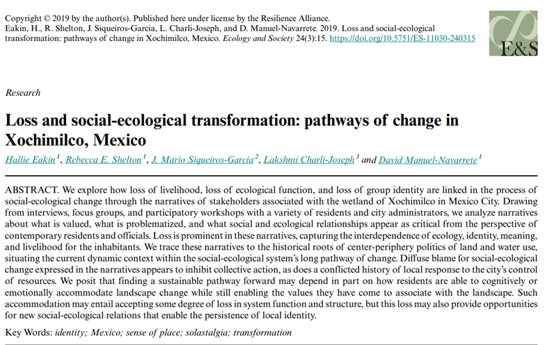 Loss and social-ecological transformation: pathways of change in Xochimilco, Mexico