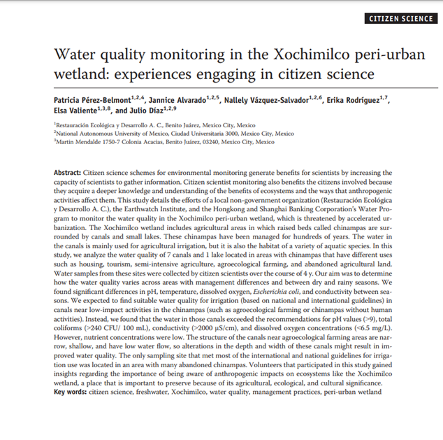 Water quality monitoring in the Xochimilco peri-urban wetland: experiences engaging in citizen science