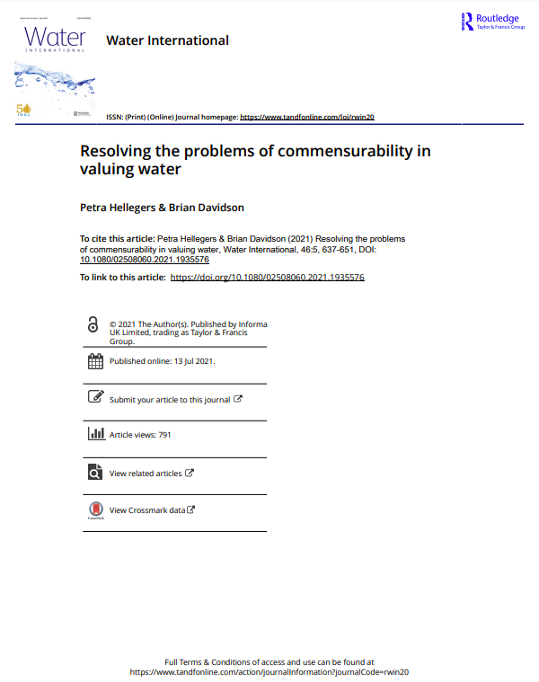 Resolviendo los problemas de conmensurabilidad en la valoración del agua (Artículo)-Taylor & Francis Online