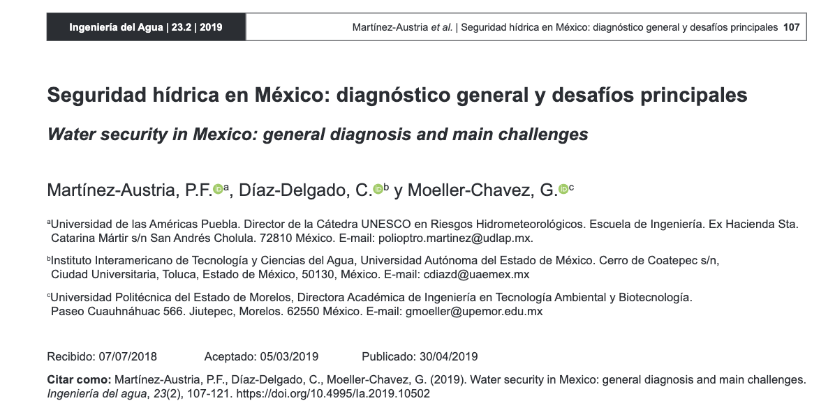 Seguridad hídrica en México: diagnóstico general y desafíos principales (UPV)
