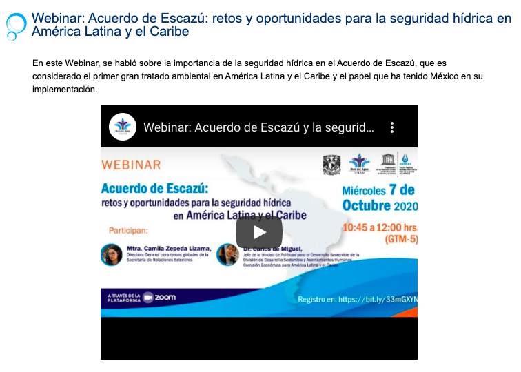 Webinar: Acuerdo de Escazú: retos y oportunidades para la seguridad hídrica en América Latina y el Caribe (Video)-UNAM