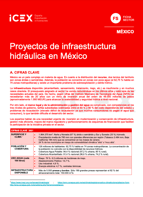 Ficha sector. Proyectos de infraestructura hidráulica en México 2021