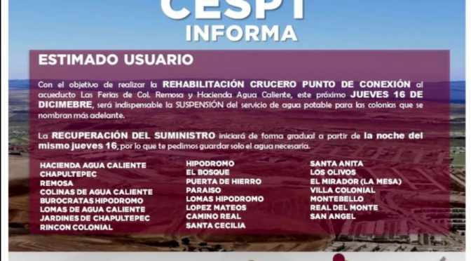 Tijuana-Habrá suspensión del servicio de agua para 23 colonias por trabajos de CESPT (El Imparcial)