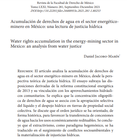Acumulación de derechos de agua en el sector energético-minero en México: una lectura de justicia hídrica