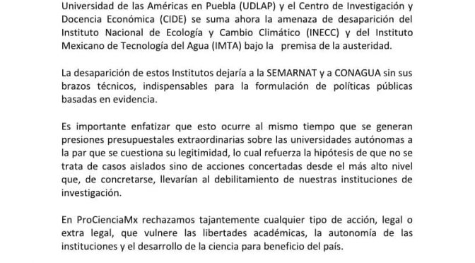 México-Pronunciamiento de ProCienciamx respecto a la desaparición del INECC y IMTA