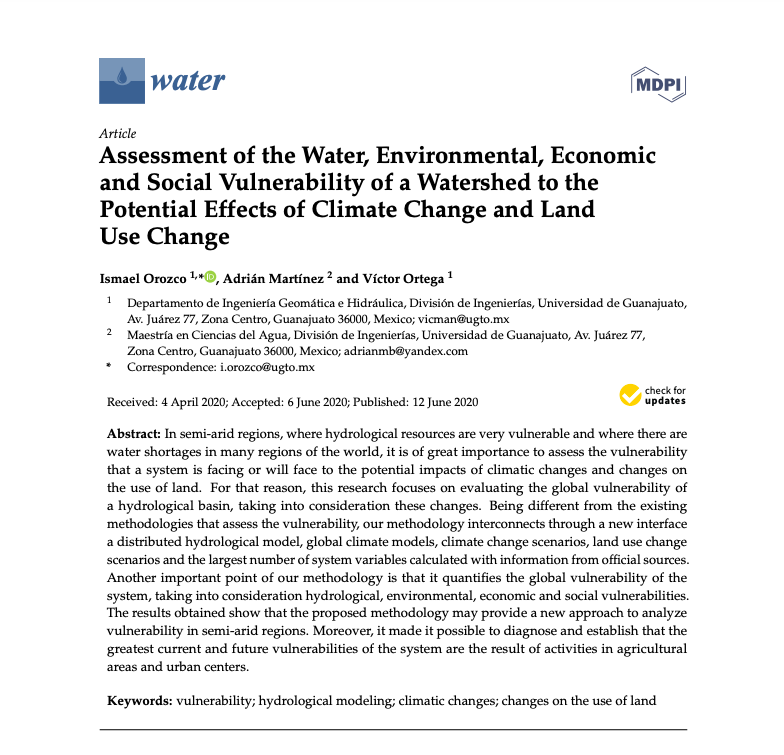Assessment of the Water, Environmental, Economic and Social Vulnerability of a Watershed to the Potential Effects of Climate Change and Land Use Change (Artículo)- MPDI