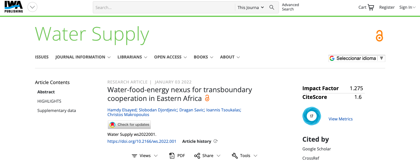 Water-food-energy nexus for transboundary cooperation in Eastern Africa- IWA
