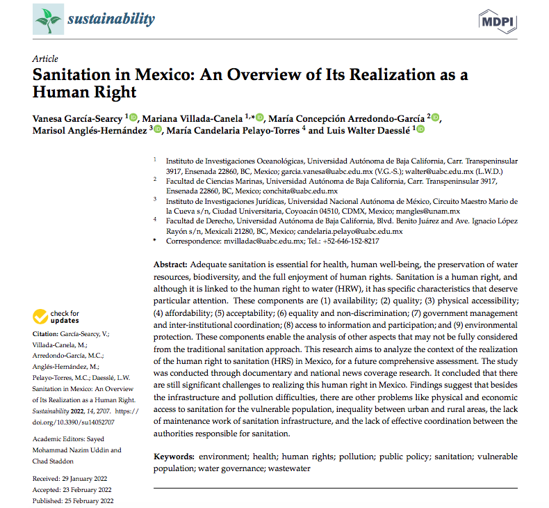 Sanitation in Mexico: An Overview of Its Realization as a Human Right (Artículo)- MDPI