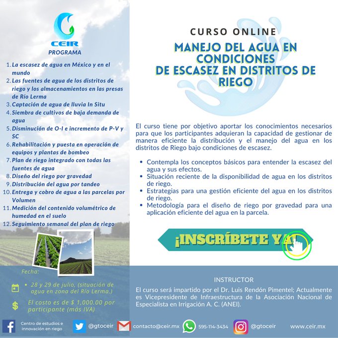 Curso online: Manejo del agua en condiciones de escasez en Distritos de Riego (CEIR)