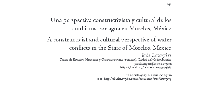 Una perspectiva constructivista y cultural de los conflictos por agua en Morelos, México (UAM)