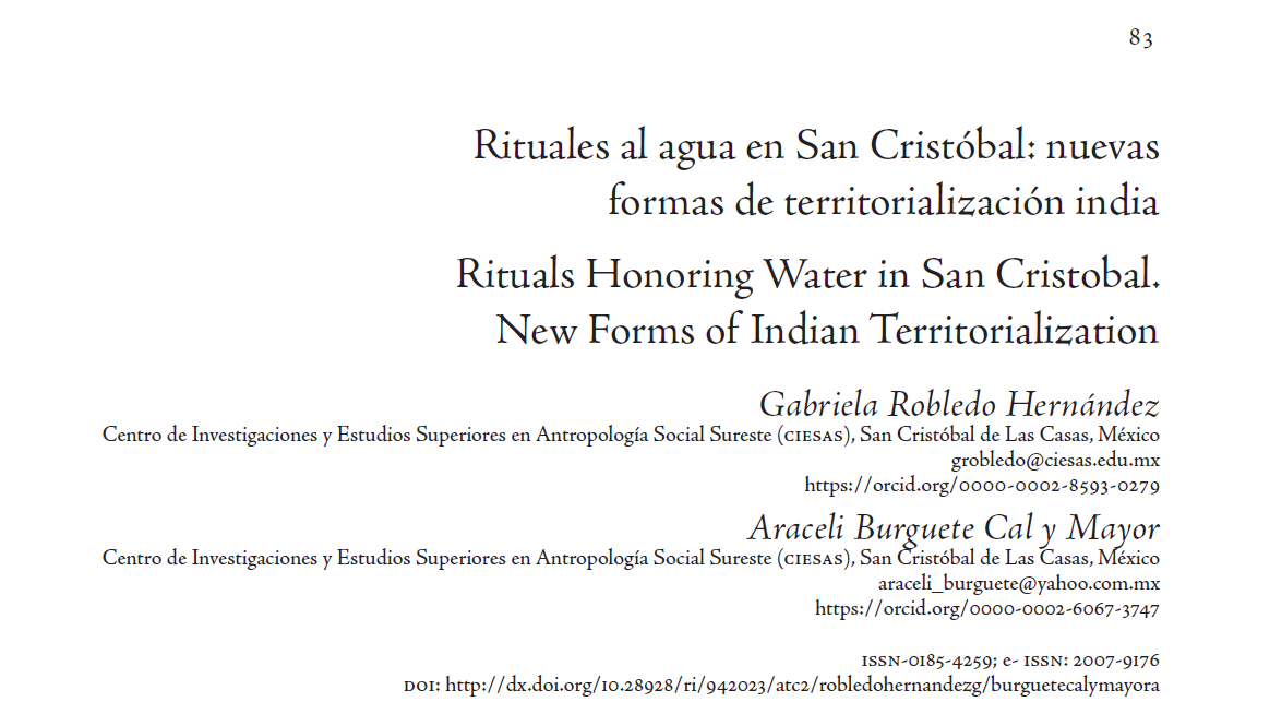 Rituales al agua en San Cristóbal: nuevas formas de territorialización india (Iztapalapa. Revista de Ciencias Sociales y Humanidades)