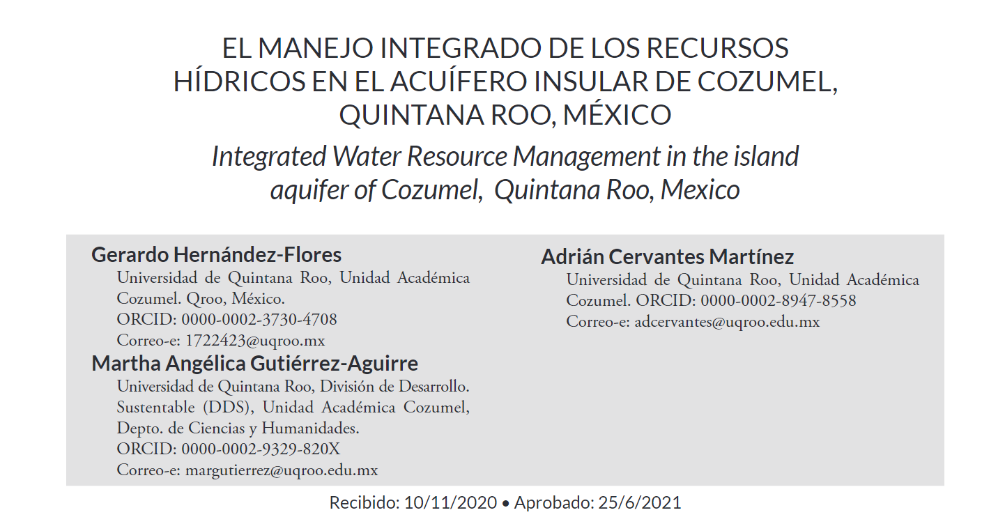 El Manejo Integrado de los Recursos Hídricos en el acuífero insular de  Cozumel, Quintana Roo, México (INTEC) – 