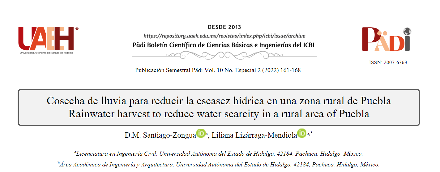 Cosecha de lluvia para reducir la escasez hídrica en una zona rural de Puebla (Pädi Boletín Científico de Ciencias Básicas e Ingenierías del ICBI)