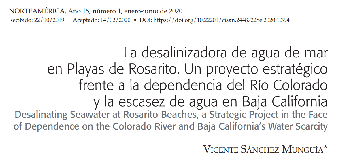 La desalinizadora de agua de mar  en Playas de Rosarito. Un proyecto estratégico  frente a la dependencia del Río Colorado  y la escasez de agua en Baja California (SCIELO)
