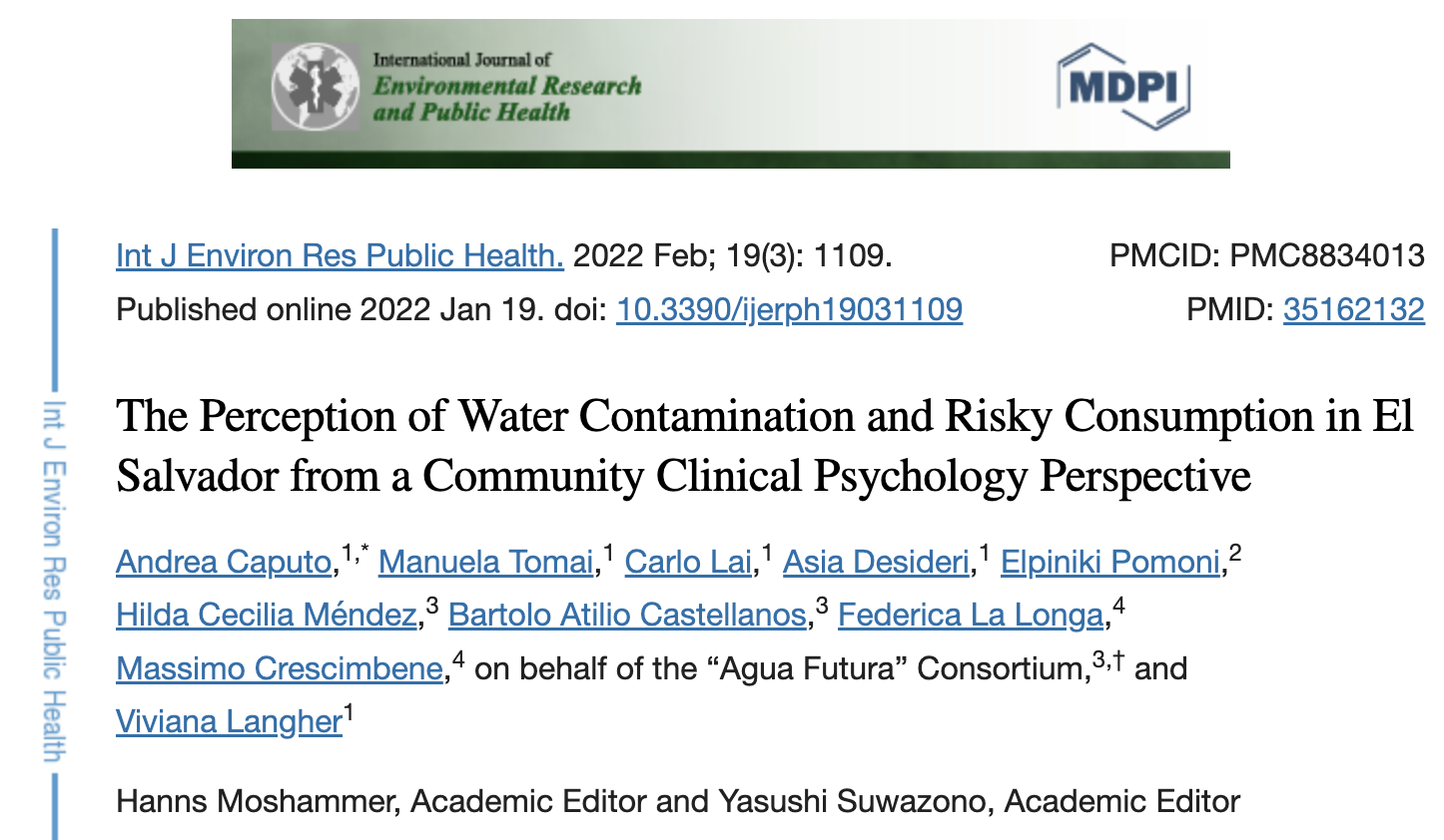 La percepción de la contaminación del agua y el consumo de riesgo en El Salvador desde una perspectiva clínica psicológica comunitaria (NIH)