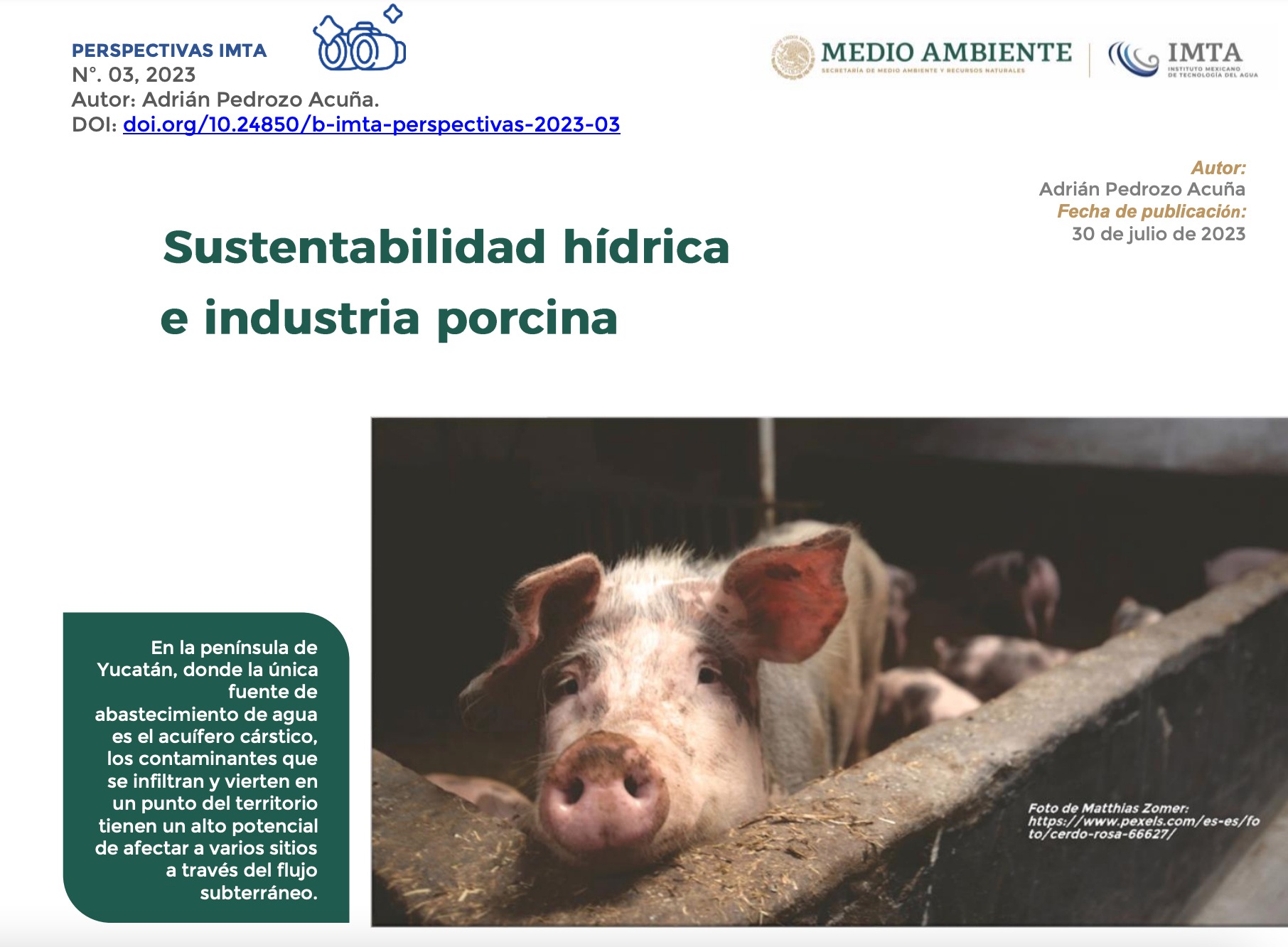 Sustentabilidad Hídrica e Industria Porcina (SEMARNAT, IMTA)