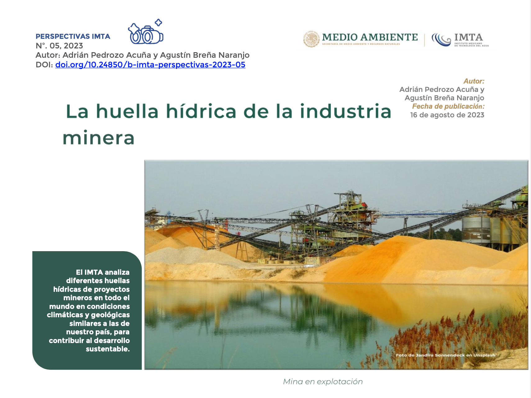 La huella hídrica de la industria minera (IMTA Y MEDIO AMBIENTE)