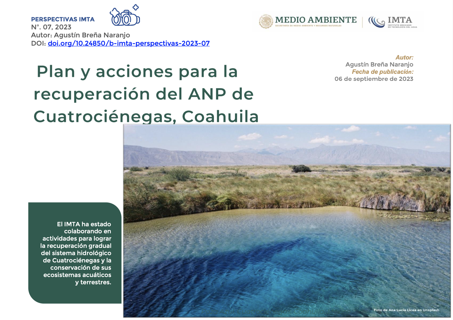 Plan y acciones para la recuperación del ANP de Cuatrociénegas, Coahuila (IMTA)