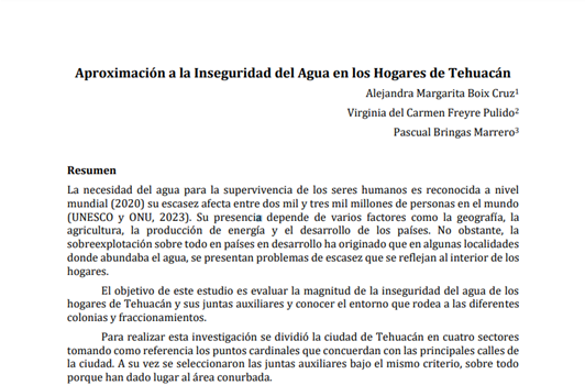 Aproximación a la Inseguridad del Agua en los Hogares de Tehuacán (Repositorio Universitario de la UNAM)