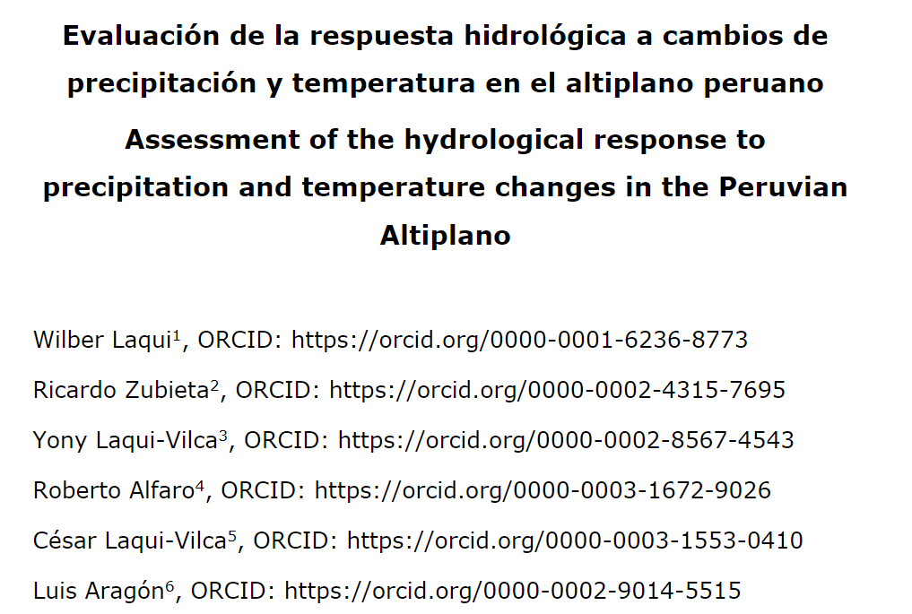 Evaluación de la respuesta hidrológica a cambios de precipitación y temperatura en el altiplano peruano (TyCA)