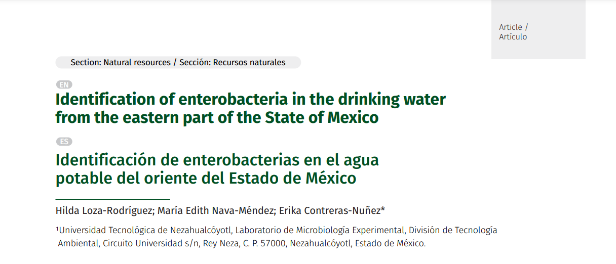 Identificación de enterobacterias en el agua potable del oriente del Estado de México (Revista Chapingo)