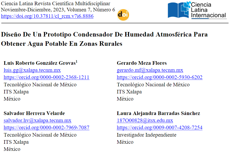 Diseño de un Prototipo Condensador de Humedad Atmosférica para obtener agua potable en zonas rurales (Ciencia Latina Revista Multidisciplinar)