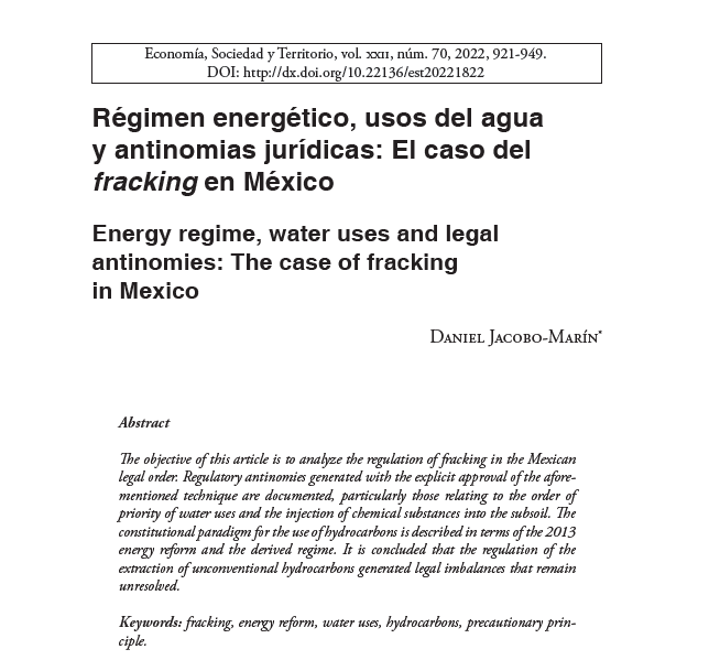 Régimen energético, usos del agua y antinomias jurídicas : El caso del fracking en México (EST)
