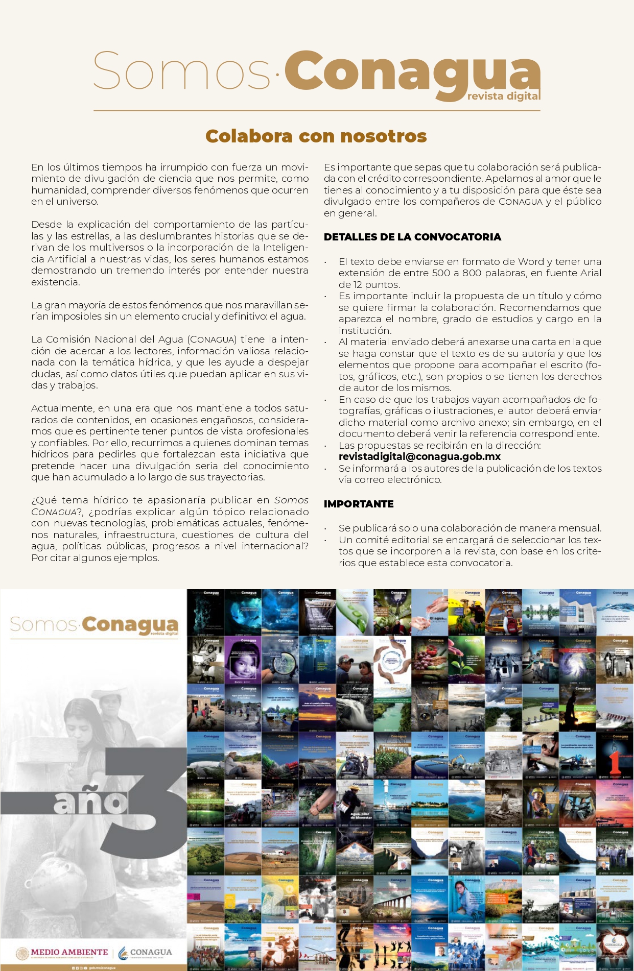 Convocatoria – Revista digital Somos Conagua: Colabora con nosotros (CONAGUA)