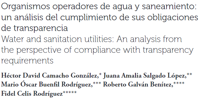 Organismos operadores de agua y saneamiento: un análisis del cumplimiento de sus obligaciones de transparencia (Perfiles Latinoamericanos)