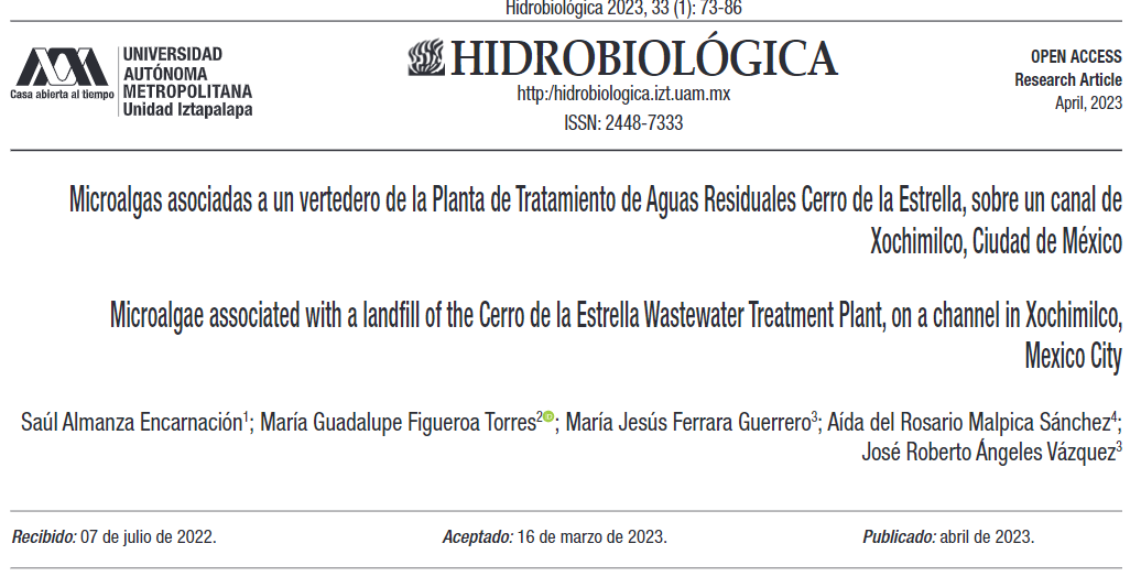 Microalgas asociadas a un vertedero de la Planta de Tratamiento de Aguas Residuales Cerro de la Estrella, sobre un canal de Xochimilco, Ciudad de México (UAM)