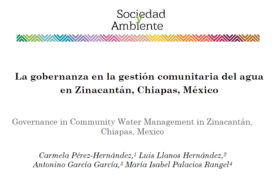 Artículo: “La gobernanza en la gestión comunitaria del agua en Zinacantán, Chiapas, México” (ECOSUR)