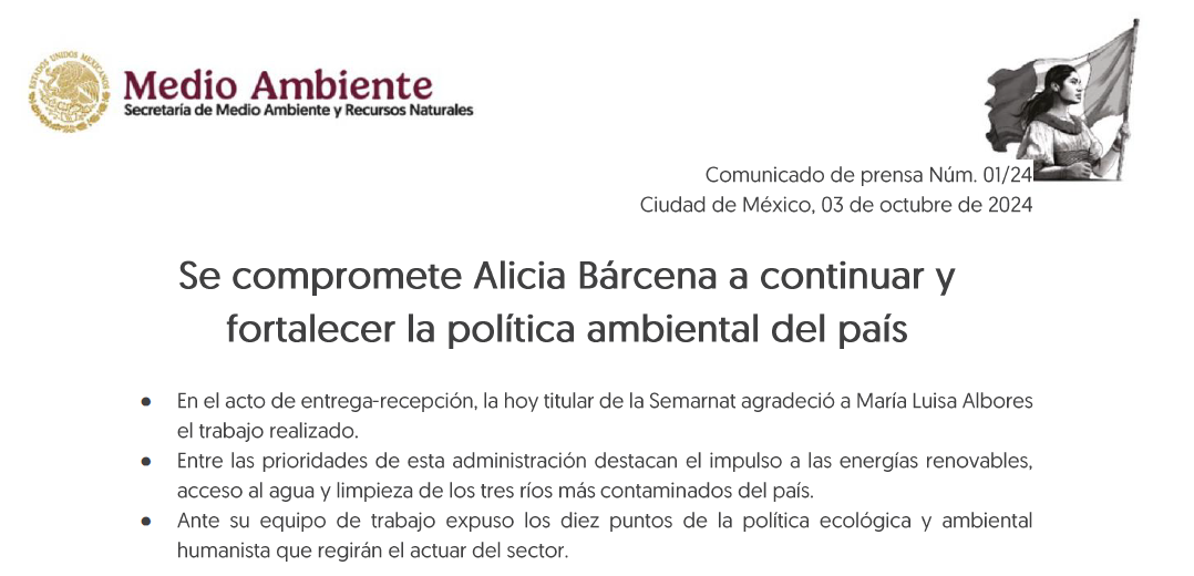 México- Se compromete Alicia Bárcena a continuar y fortalecer la política ambiental del país