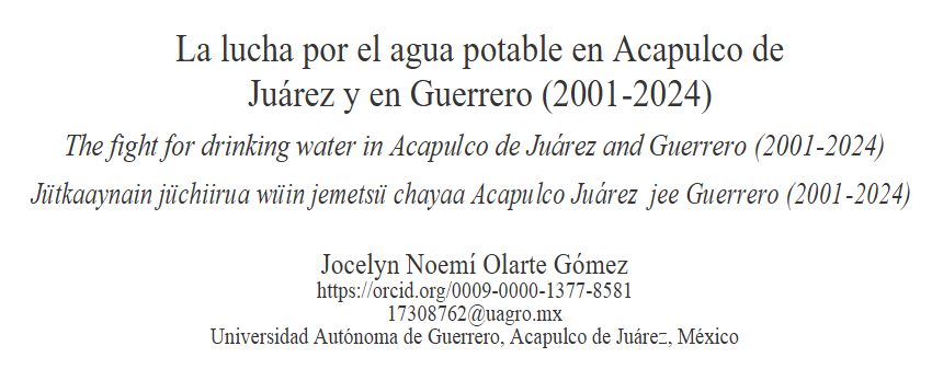 La lucha por el agua potable en Acapulco de Juárez y en Guerrero (2001-2024) (Entretextos)