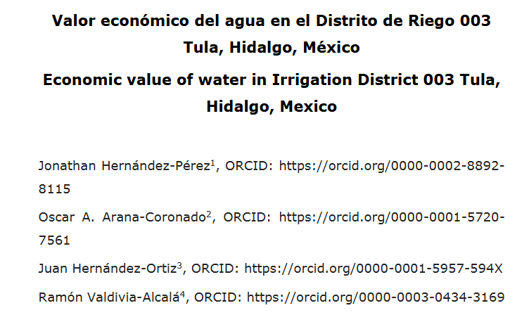 Valor económico del agua en el Distrito de Riego 003 Tula, Hidalgo, México (IMTA)
