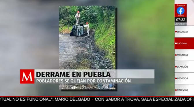 Puebla – Derrame de hidrocarburo contamina agua, vegetación y fauna de Huachinango (Milenio)