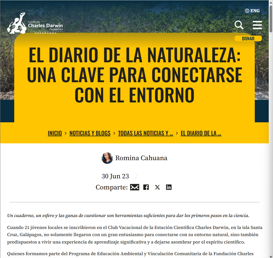 El diario de la naturaleza: una clave para conectarse con el entorno (Fundación Charles Darwin)