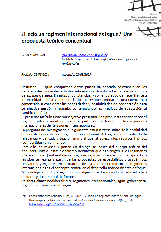 ¿Hacia un régimen internacional del agua? Una propuesta teórico-conceptual (¿Hacia un régimen internacional del agua? Una propuesta teórico-conceptual)