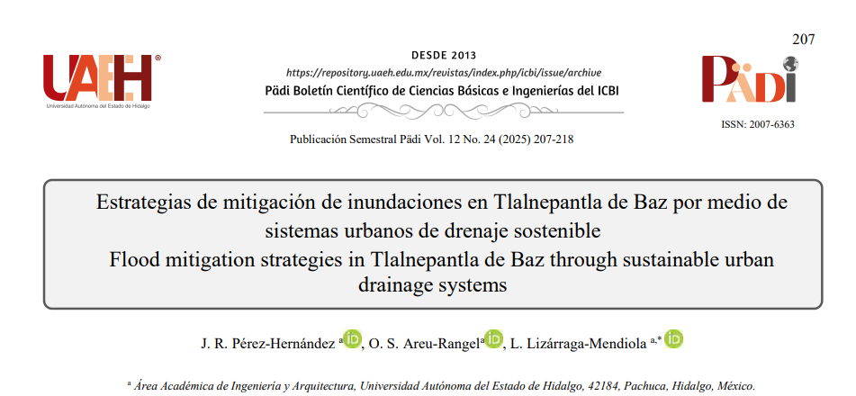 Estrategias de mitigación de inundaciones en Tlalnepantla de Baz por medio de sistemas urbanos de drenaje sostenible (UAEH)