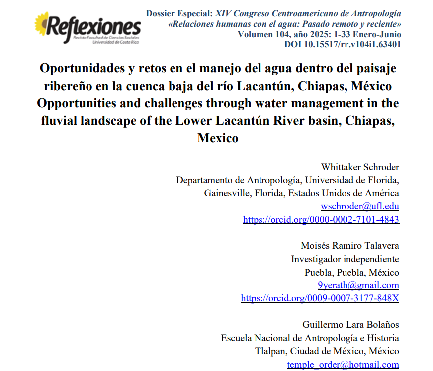 Oportunidades y retos en el manejo del agua dentro del paisaje ribereño en la cuenca baja del río Lacantún, Chiapas, México (Revista Reflexiones, Universidad de Costa Rica)