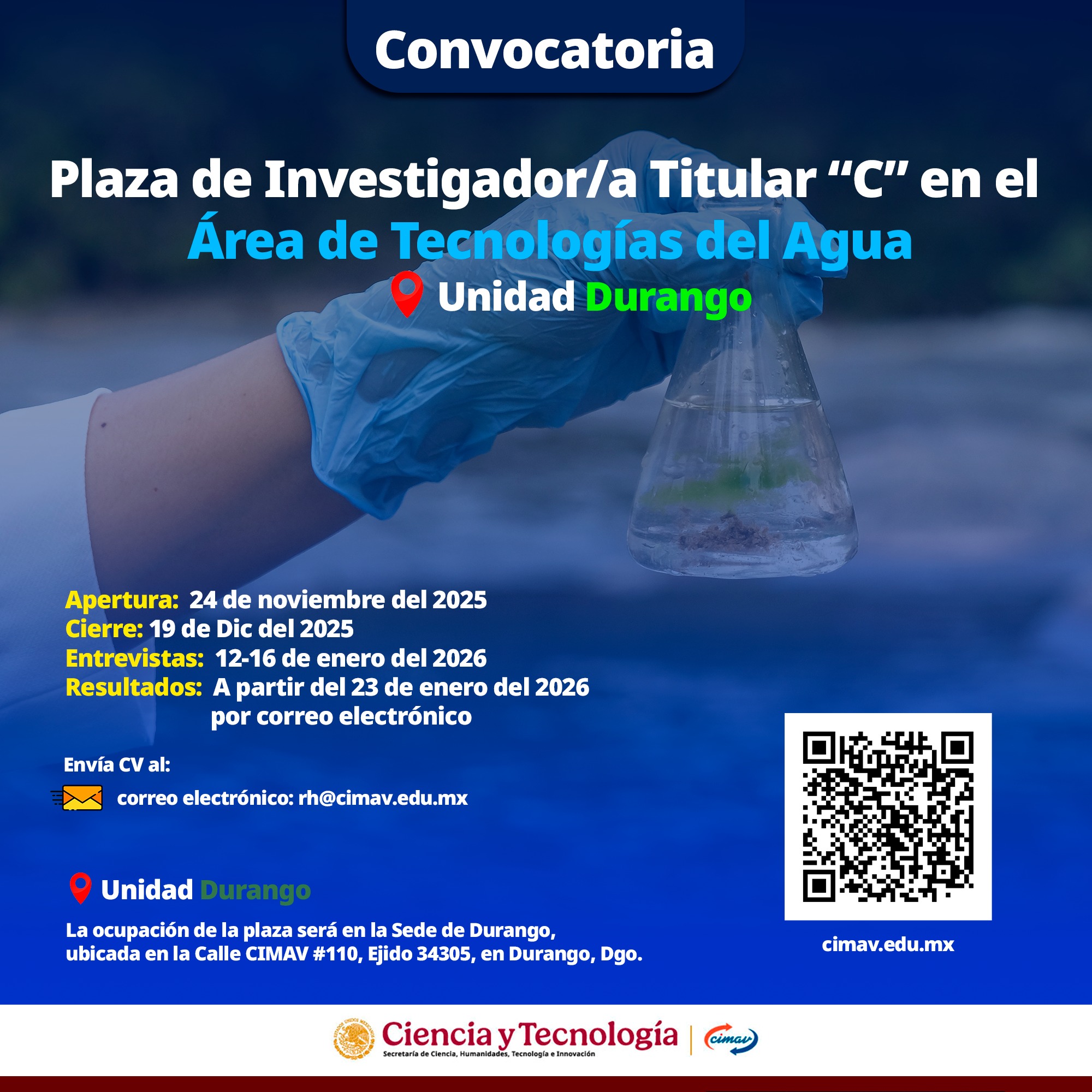 Vacante – Investigador/a Titular “C” en Tecnologías del Agua (CIMAV)