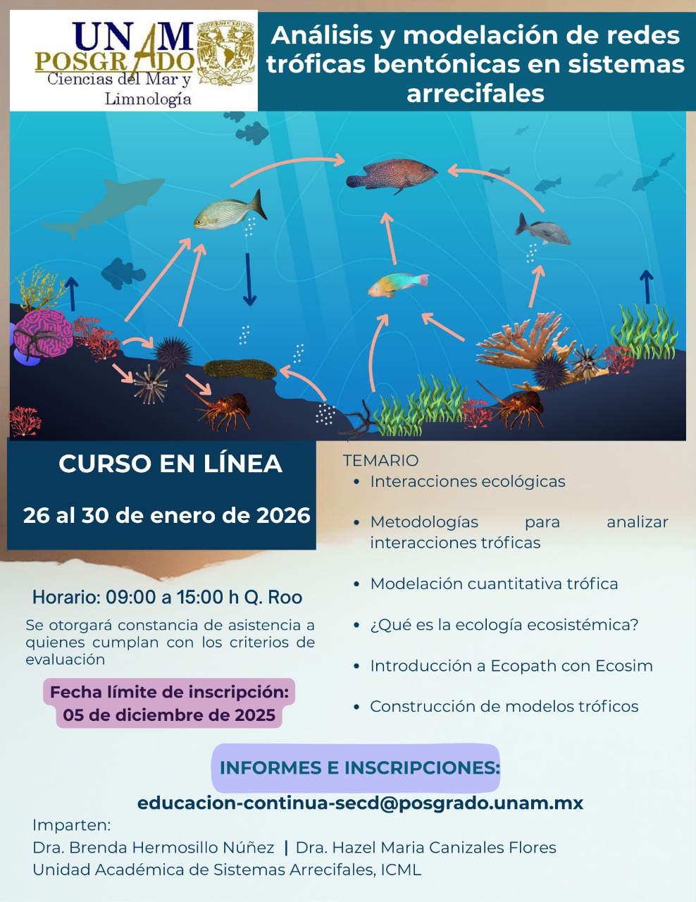 Curso – Análisis y modelación de redes tróficas bentónicas en sistemas arrecifales (ICML UNAM)