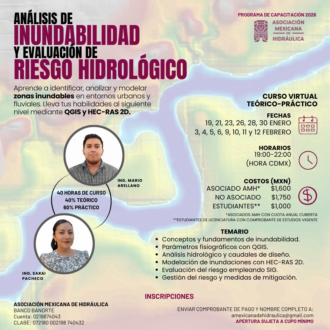 Curso – Análisis de inundabilidad y evaluación de riesgo hidrológico (Asociación Mexicana de Hidráulica A.C.)